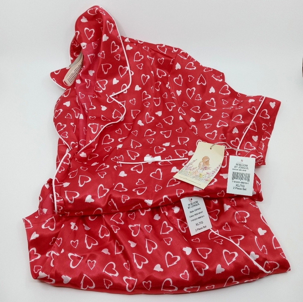 In Bloom by JONQUIL hearts satin pj's 2 pc set